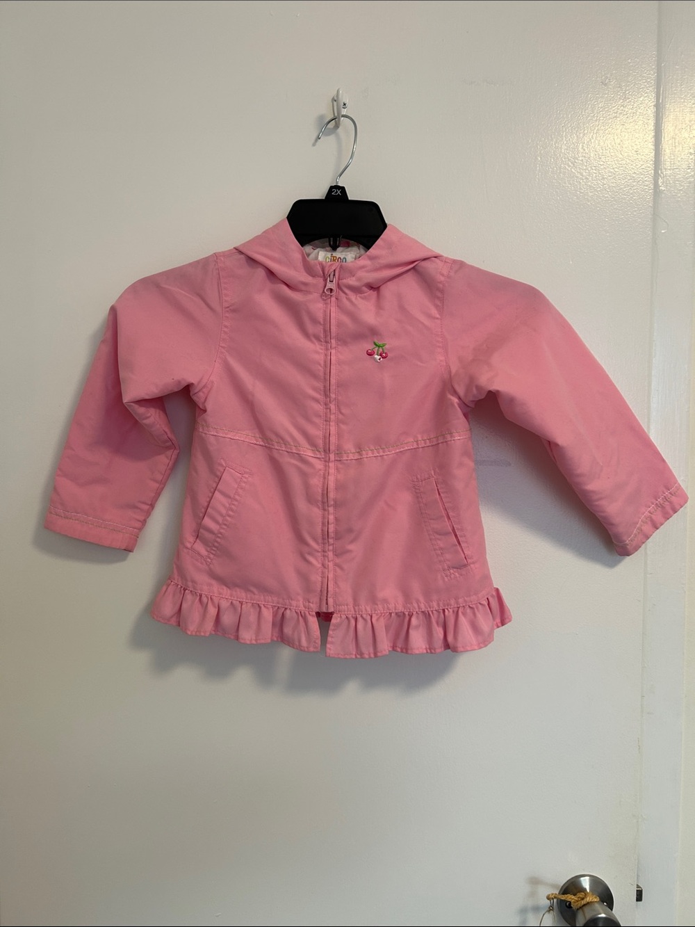 Pink Hooded girl’s 4T Ruffle Zipper Raincoat Windbreaker Jacket with pockets